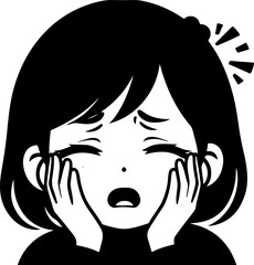 vector sketch illustration silhouette design of a little boy in pain because of a toothache while holding his cheek  