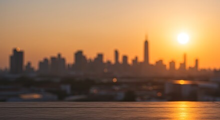 Obraz premium A city skyline with a sun setting in the background