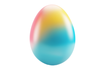Gradient colored Easter egg with smooth transitions of blue, yellow, and pink isolated on white transparent background. Symbol of Easter celebration and festivity