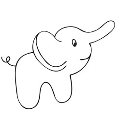 children s little plush elephant with ears, children s toy, cute children s black and white vector coloring, line art, outline