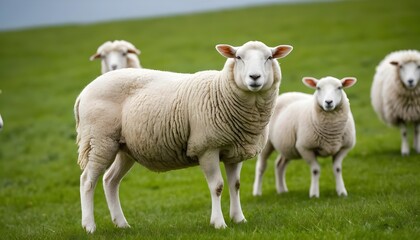 Fototapeta premium Fluffy Sheep in a Green Pasture