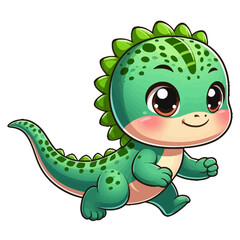 Fototapeta premium Charming cartoon illustration of a cute gecko with big, adorable eyes, brown markings, and a friendly smile, crawling. Represents adorable animals, reptile wildlife, and children's themes.