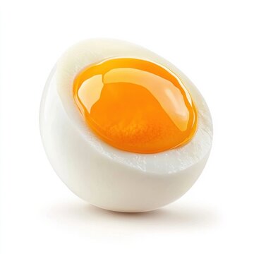 A creamy soft boiled egg with slightly runny yolk and smooth white, isolated white background, hyperrealism art style