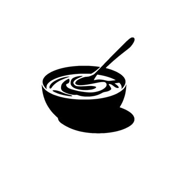 black bowl of food with spoon clip art preview