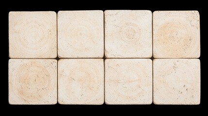 A grid of eight beige tiles with concentric circles.