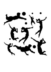 Beach volleyball player silhouettes