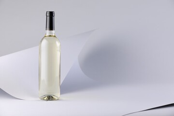 One bottle of tasty wine on white background. Space for text