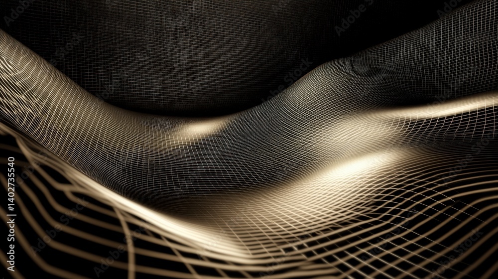 Poster abstract flowing curves with intricate lines creating a dynamic visual in a dark environment