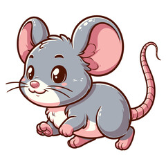 Fototapeta premium Charming cartoon illustration of a cute gray mouse with big, adorable eyes, large ears, and a sweet expression, sitting. Represents adorable animals, rodents, and children's themes.
