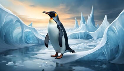 Obraz premium Emperor Penguin in Antarctic Ice Landscape