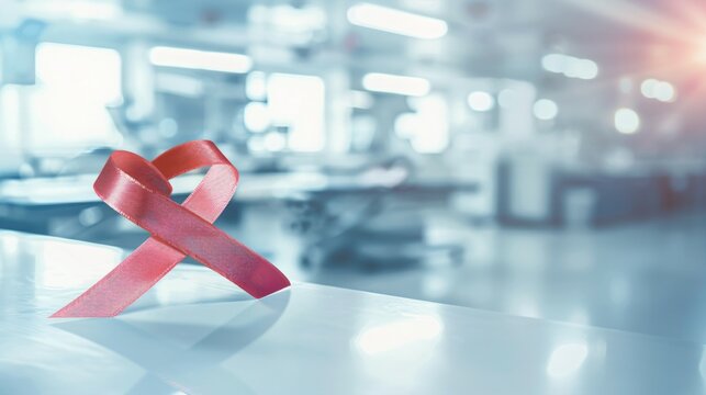 Red ribbon symbol representing awareness for sexually transmitted infections, STDs,healthcare and medical campaign concept for STD,AIDS prevention and education.