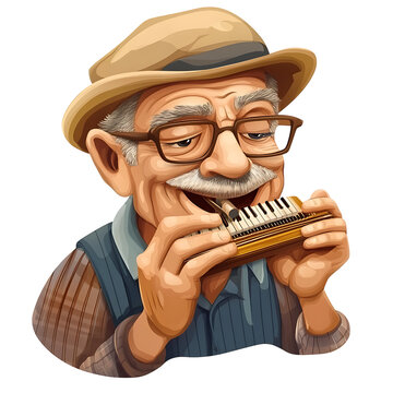 harmonica cartoon isolated on white background full depth of field 