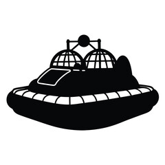Black Silhouette of a Futuristic Hovercraft Illustration: Sci-Fi Vehicle, Transportation, Technology, and Retro Design Element