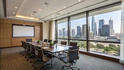 Obraz premium Modern Conference Room with Panoramic City View