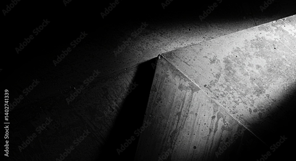 Poster a black and white photo of a concrete floor with a shadow of a triangle