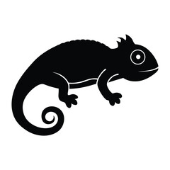 silhouette of black chameleon icon on white background.