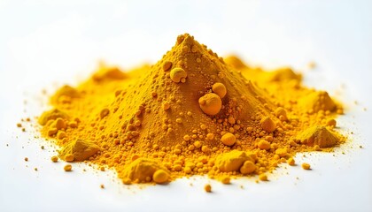 "Vibrant Turmeric Powder Pile - Golden Spice Texture on White (4K)"

