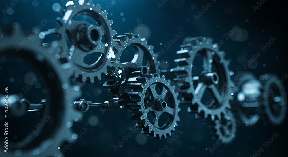 Poster a close up of gears with a blue background