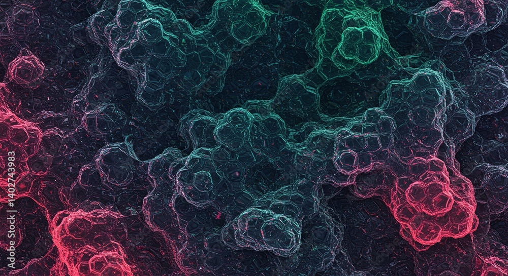 Poster a colorful, abstract image of a space filled with many small, colorful spheres