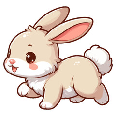 Fototapeta premium Charming cartoon illustration of a cute gray bunny with big, adorable blue eyes, long ears, and a fluffy tail, taking a hop. Represents adorable animals, pets, and children's themes.