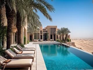 Fototapeta premium Luxury Villa with Infinity Pool and Desert View