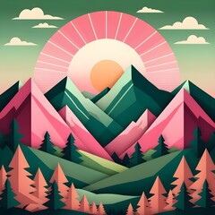 Fototapeta premium Geometric Sunrise Mountain Landscape