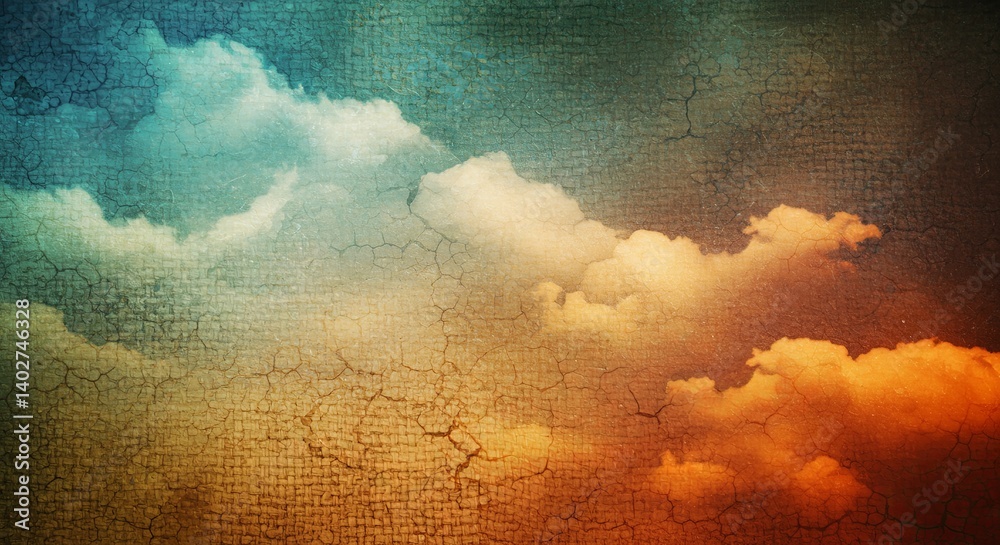 Poster A colorful sky with clouds and a textured background