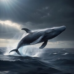 Fototapeta premium Humpback Whale Breaching in Dramatic Ocean Scene