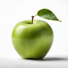 Single Green Apple with Leaf