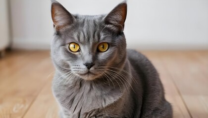 Portrait of a Gray Cat with Yellow Eyes