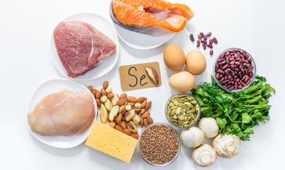 Foods contain selenium food. Selective focus.