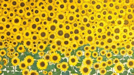 A Dense Field of Blooming Sunflowers with Green Leaves