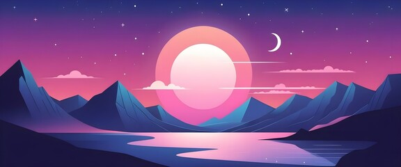 Serene Sunset over Mountains and Lake