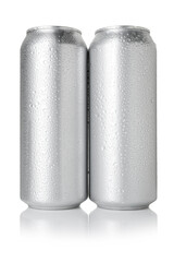 Two wet tin cans isolated on white