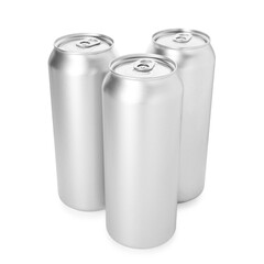 Many blank tin cans isolated on white