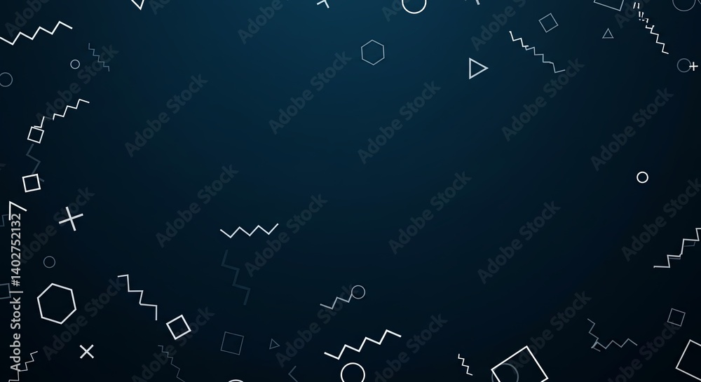 Poster a black background with many different shapes and lines