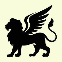 winged lion icon, mythical beast vector design.