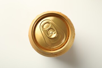 One tin can on white background, top view