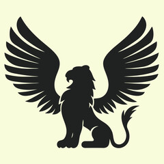 winged lion icon, mythical beast vector design.