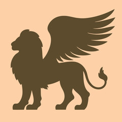 winged lion icon, mythical beast vector design.