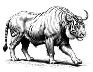 Tiger Bull Ink Drawing