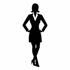 Fototapeta premium Elegant Businesswoman Silhouette Standing Posing With Hands On Hips Illustration