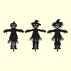 Harvest scarecrow illustration vector silhouette.
