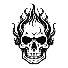 Skull and crossbones vector illustration depicts death with scary, fiery horror