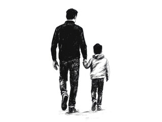 Father and son walking together in a bonding moment, cut out