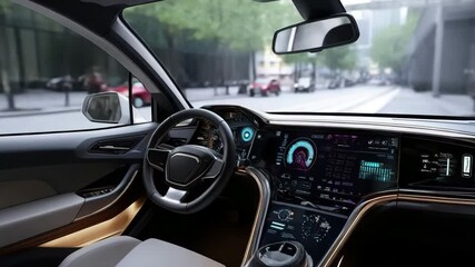 Interior of a self-driving electric vehicle - Powered by Adobe