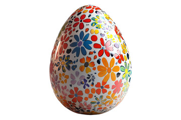 Artistic decorative egg with intricate floral patterns in orange and black tones isolated on white transparent background. Concept of craftsmanship and tradition
