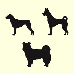 Dog silhouette vector, high quality, black and white.