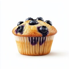 A freshly baked blueberry muffin with a soft, moist crumb, golden brown top