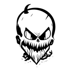 Black and White Devilish Skull Vector Illustration